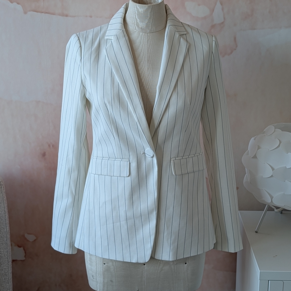 Women's White Striped Blazer